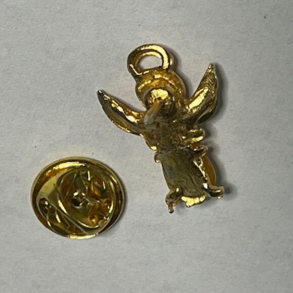 Angel of Happiness Gold Tone Rhinestone Wings Smiley Face Hat Vest Lapel Pin - Picture 7 of 14